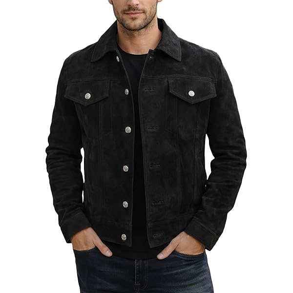 Premium Vintage Trucker Suede Leather Jacket Men Genuine Lambskin